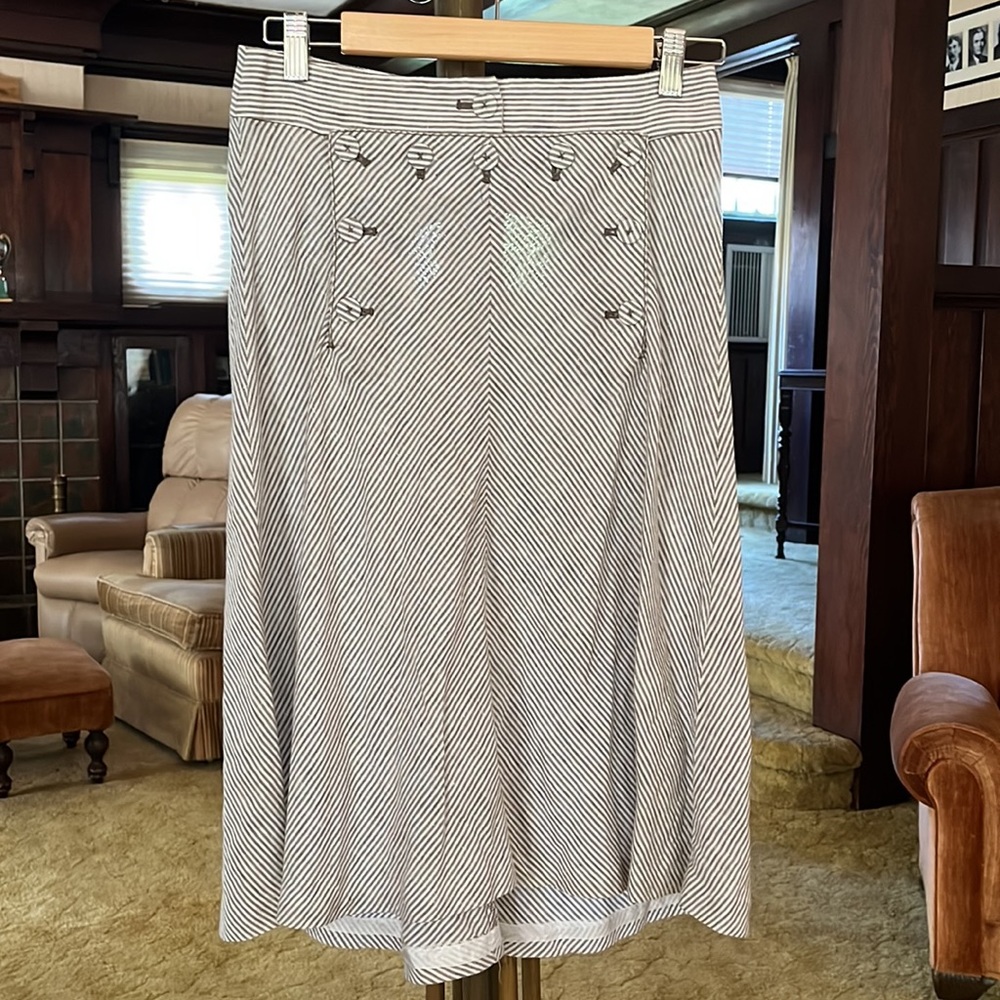 J. Crew Cotton Bib Button Midi Striped A Line Skirt 100% Cotton Size 0